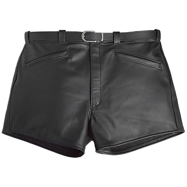 Men Cool Fashion Real Sheepskin Black Leather Shorts