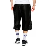 Men Dude Look Real Sheepskin Black Leather Shorts Bermuda
