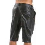Men Military Style Real Sheepskin Black Leather Shorts