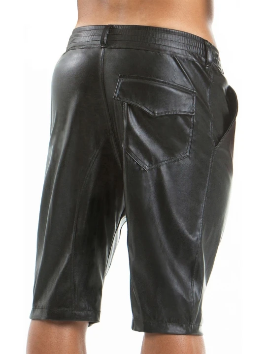 Men Military Style Real Sheepskin Black Leather Shorts