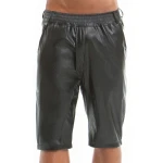 Men Military Style Real Sheepskin Black Leather Shorts