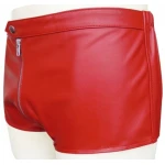 Men One Way Front To Back Zip Closure Real Sheepskin Red Leather Shorts