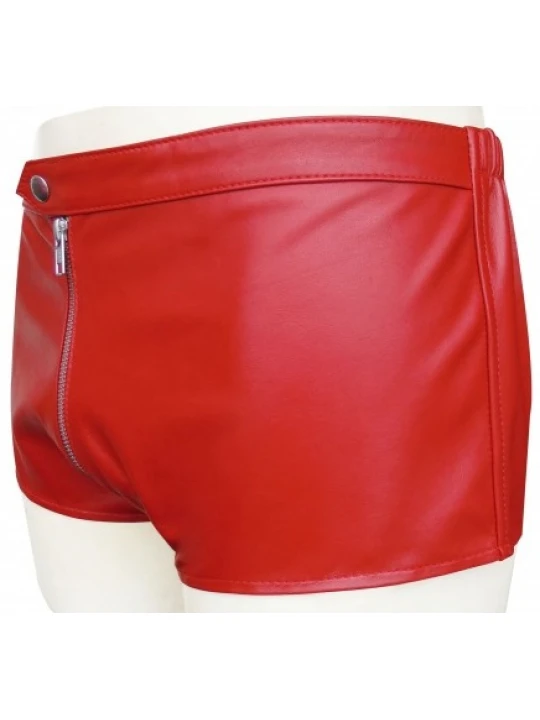 Men One Way Front To Back Zip Closure Real Sheepskin Red Leather Shorts