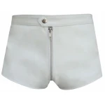 Men One Way Front To Back Zip Closure Real Sheepskin White Leather Shorts