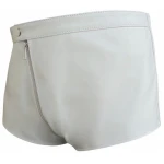 Men One Way Front To Back Zip Closure Real Sheepskin White Leather Shorts