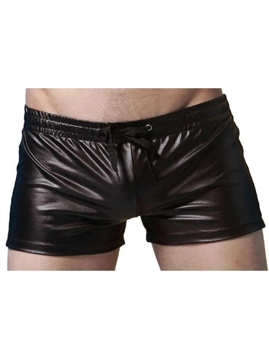 Men Sexy Hot Real Sheepskin Black Leather Shorts