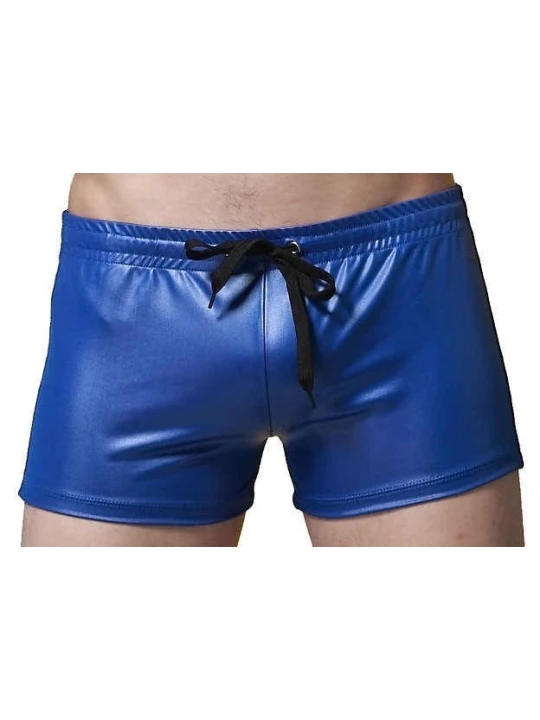 Men Sexy Hot Real Sheepskin Blue Leather Shorts
