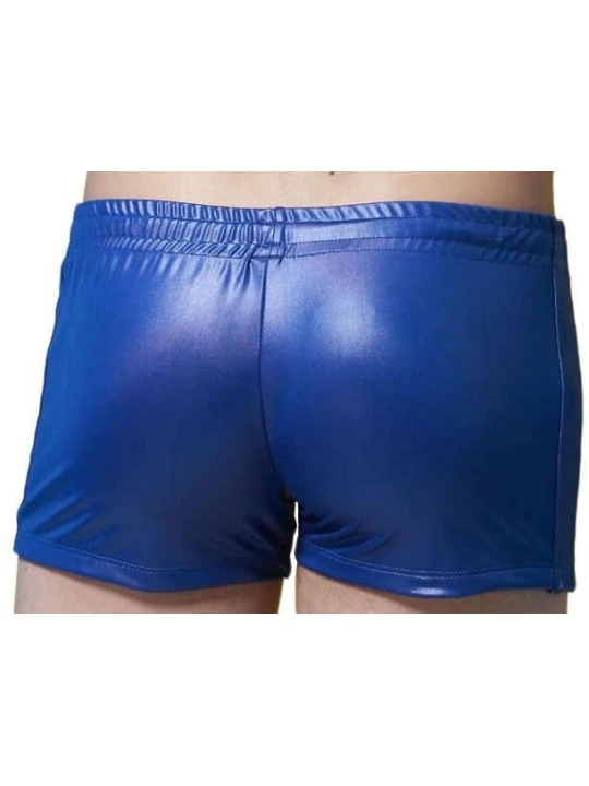 Men Sexy Hot Real Sheepskin Blue Leather Shorts