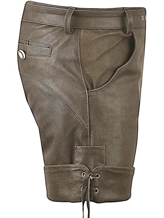 Men Smart Wear Real Sheepskin Brown Leather Shorts