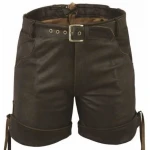 Men Smart Wear Real Sheepskin Dark Brown Leather Shorts