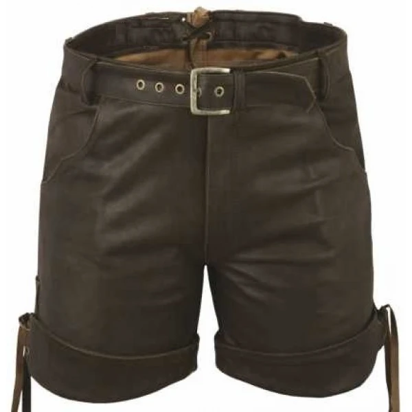 Men Smart Wear Real Sheepskin Dark Brown Leather Shorts