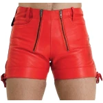 Men Unique Fashion Real Sheepskin Red Leather Shorts