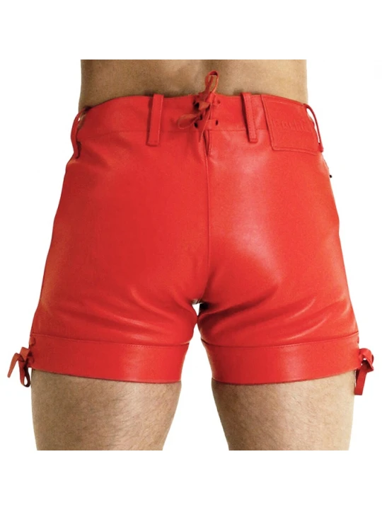 Men Unique Fashion Real Sheepskin Red Leather Shorts