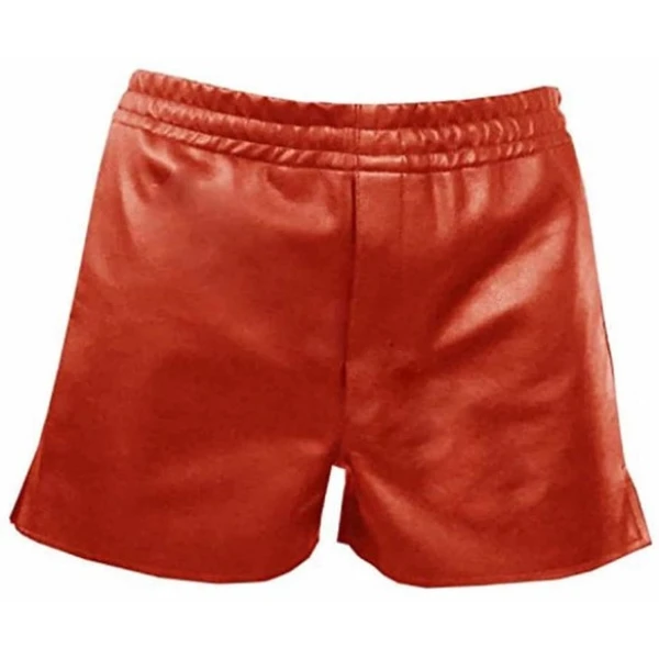 Mens Athletes Real Sheepskin Red Leather Shorts