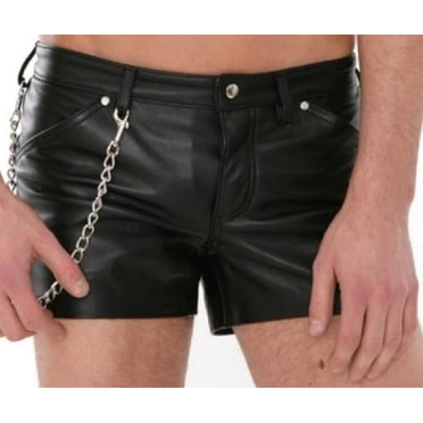 Mens Casual Wear Real Sheepskin Black Leather Shorts