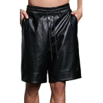 Mens Comfort Fit Real Sheepskin Black Leather Bermuda Shorts