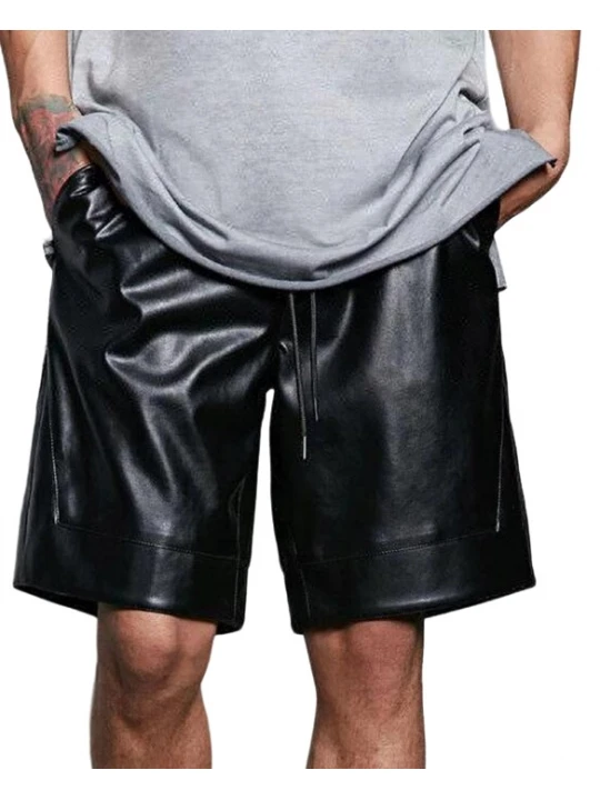 Mens Comfort Fit Real Sheepskin Black Leather Bermuda Shorts