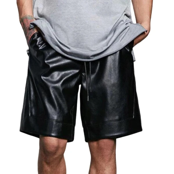 Mens Comfort Fit Real Sheepskin Black Leather Bermuda Shorts