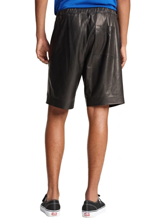 Mens Comfortable Real Sheepskin Black Leather Shorts