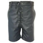 Mens Front Lace Up Real Sheepskin Black Leather Shorts