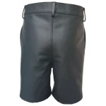 Mens Front Lace Up Real Sheepskin Black Leather Shorts