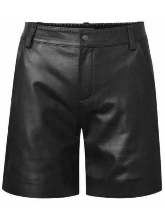 Mens High Quality Real Sheepskin Black Leather Bermuda Shorts