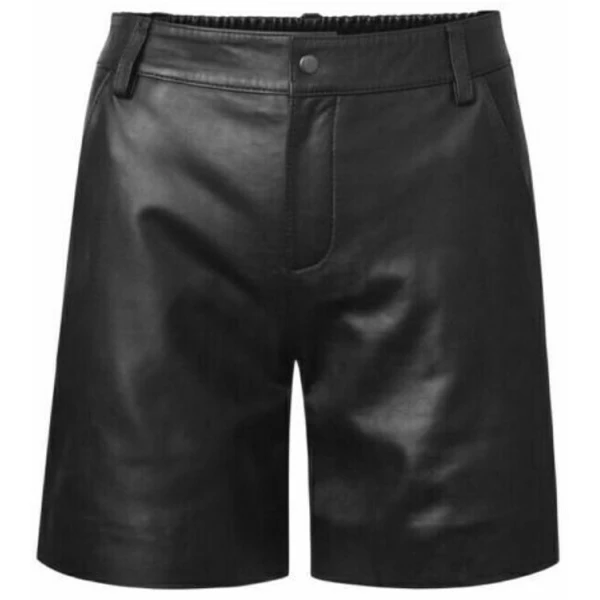 Mens High Quality Real Sheepskin Black Leather Bermuda Shorts