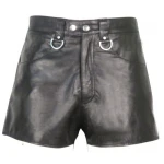 Mens Hot Yellow Strip Real Sheepskin Black Leather Shorts
