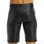 Mens  Knee Length Real Sheepskin Black Leather Shorts