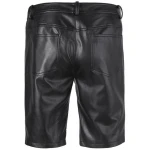 Mens  Knee Length Real Sheepskin Black Leather Shorts
