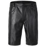 Mens  Knee Length Real Sheepskin Black Leather Shorts