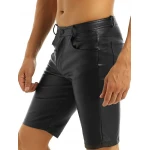 Mens  Knee Length Real Sheepskin Black Leather Shorts