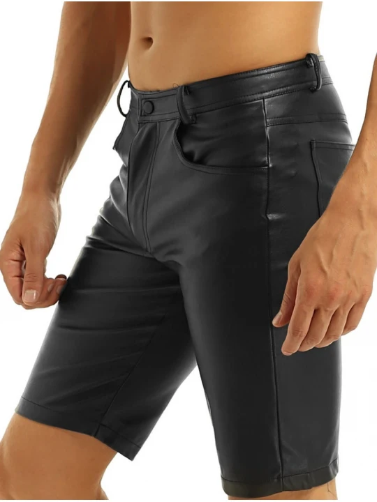 Mens Knee Length Real Sheepskin Black Leather Shorts