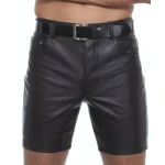 Mens Knee Length Slim Fitted Real Sheepskin Black Leather Shorts
