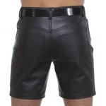 Mens Knee Length Slim Fitted Real Sheepskin Black Leather Shorts