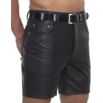 Mens Knee Length Slim Fitted Real Sheepskin Black Leather Shorts