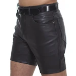 Mens Knee Length Slim Fitted Real Sheepskin Black Leather Shorts