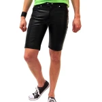 Mens New Fashion Real Sheepskin Black Leather Shorts