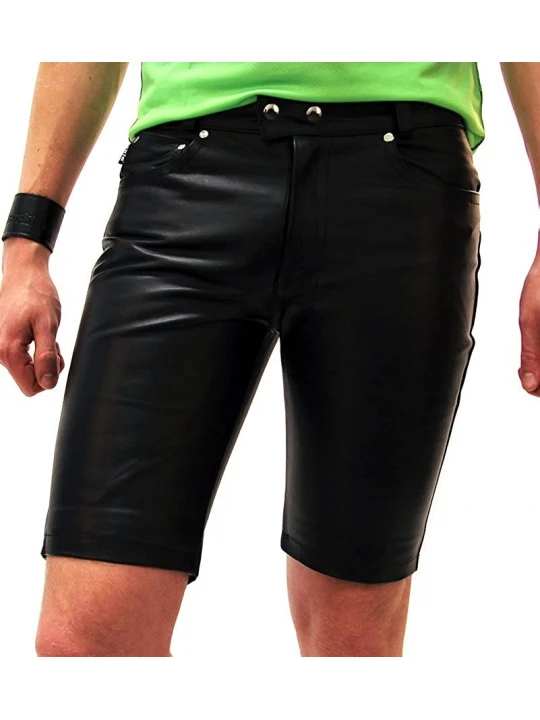 Mens New Fashion Real Sheepskin Black Leather Shorts