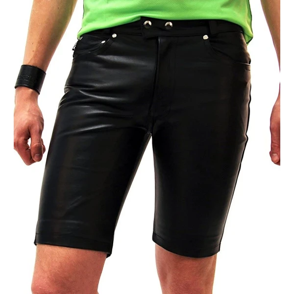 Mens New Fashion Real Sheepskin Black Leather Shorts
