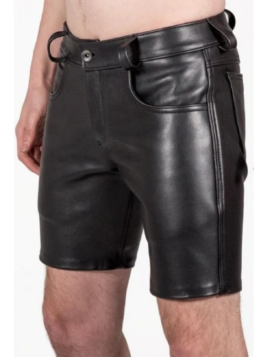 Mens Pride Walk Real Sheepskin Black Leather Shorts