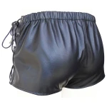 Mens Side Lace Up Real Sheepskin Black Leather Shorts