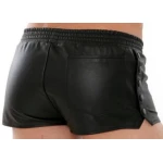Mens Side Snap Buttons Closure Real Sheepskin Black Leather Shorts
