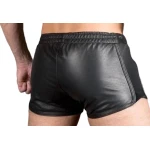 Mens Sports Gym Real Sheepskin Black Leather Shorts