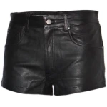 Mens street walk Real Sheepskin Black Leather Shorts