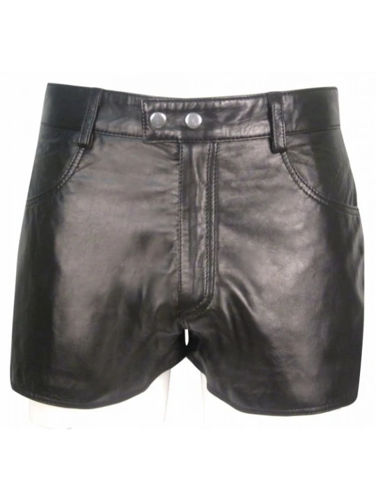 Mens Street Wear Real Sheepskin Black Leather Shorts