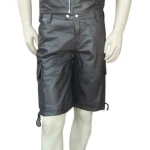 Mens Stylish Real Sheepskin Black Leather Cargo Shorts