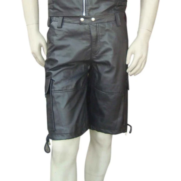 Mens Stylish Real Sheepskin Black Leather Cargo Shorts