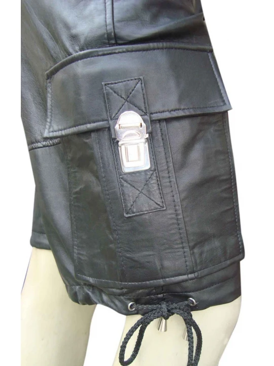 Mens Stylish Real Sheepskin Black Leather Cargo Shorts