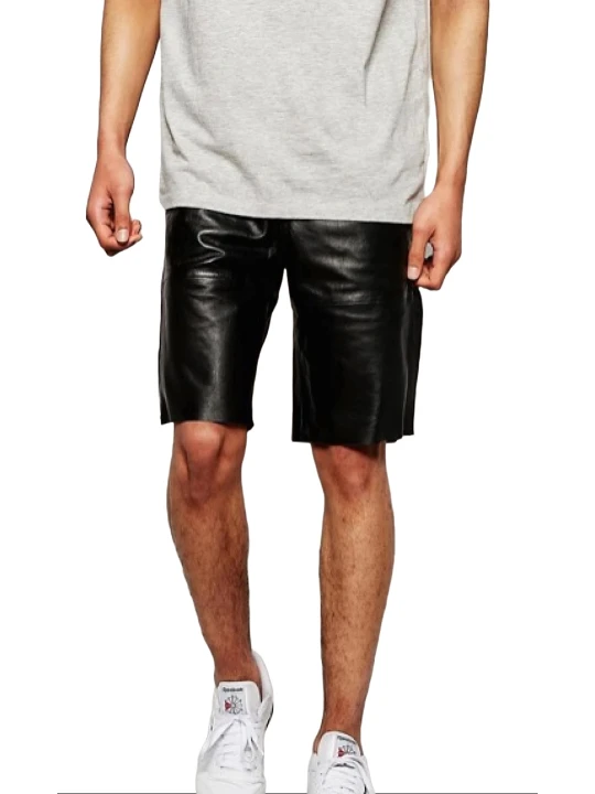 New Designer Pure Black Leather Shorts For Man